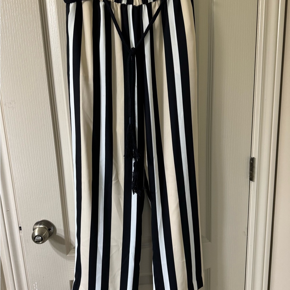 Striped Black and White Wide Leg Pants